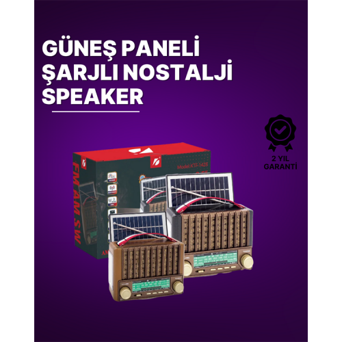 KTF-1428 Güneş Paneli Şarjlı Nostaljik Bluetooth Hoparlör – FM/AM/SW Radyo USB/SD Desteği Taşınabilir Tasarım