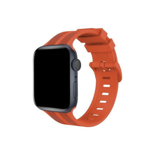 Apple Watch 42mm KR408 Çizgili Silikon Kordon - Turuncu-(5796)