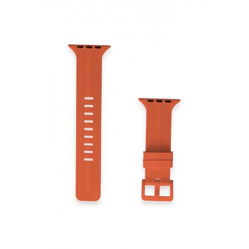Apple Watch 42mm KR408 Çizgili Silikon Kordon - Turuncu-(5796)