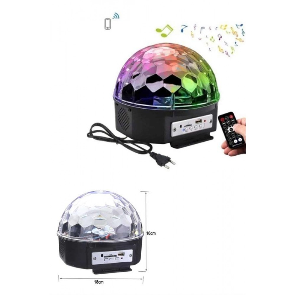 Led Işık Disko Topu Bluetooth Hoparlörlü USB Müzik Çalar Kumandalı