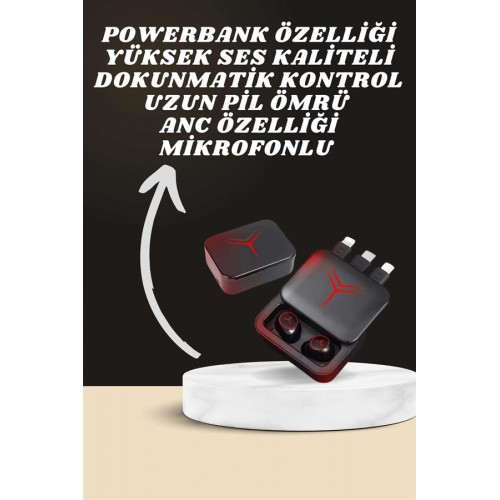 Dijital Göstergeli Powerbank Kablosuz Kulaklık ve 7 Kordonlu Yeni Nesil Akıllı Saat Dokunmatik Kontrol