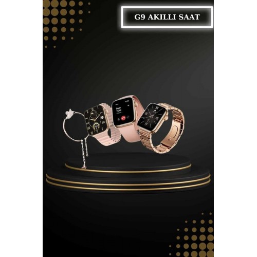 Wireless Şarjlı Pembe Akıllı Saat ve Kablosuz Bluetooth Kulaklık Dokunmatik Kontrol