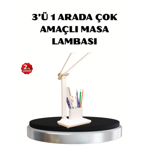 Kalemlik ve Telefon Standlı Masa Lambası – Kısılabilir LED Işık Göz Dostu Tasarım