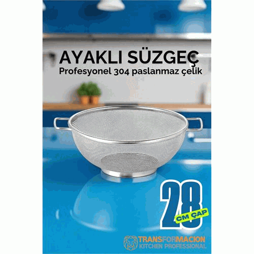 HSNET 28 cm Süzgeç - Makarna Süzgeci Pirinç Meyve Süzgeci 304 Paslanmaz Çelik