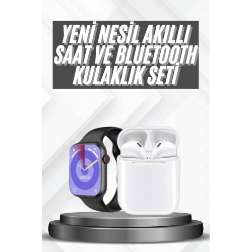 Akıllı Saat Gümüş Kasa Bluetooth Kulaklık Hediyeli Çok Fonksiyonlu İkili Set