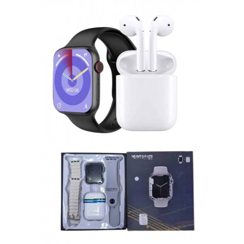 Akıllı Saat Gümüş Kasa Bluetooth Kulaklık Hediyeli Çok Fonksiyonlu İkili Set