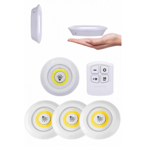 Yapışkanlı 3'lü Spot Led Işık Lamba Montajsız Pilli Uzaktan Kumandalı