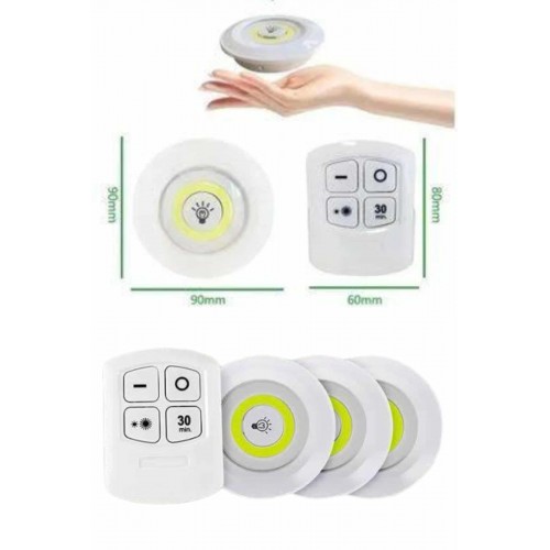 Yapışkanlı 3'lü Spot Led Işık Lamba Montajsız Pilli Uzaktan Kumandalı