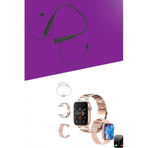 Kablolu Bluetooth Kulaklık ve Kadınlara Özel Bileklik Hediyeli Yeni Nesil Akıllı Saat 3 Kordonlu