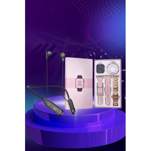 Kablolu Bluetooth Kulaklık ve Kadınlara Özel Bileklik Hediyeli Yeni Nesil Akıllı Saat 3 Kordonlu