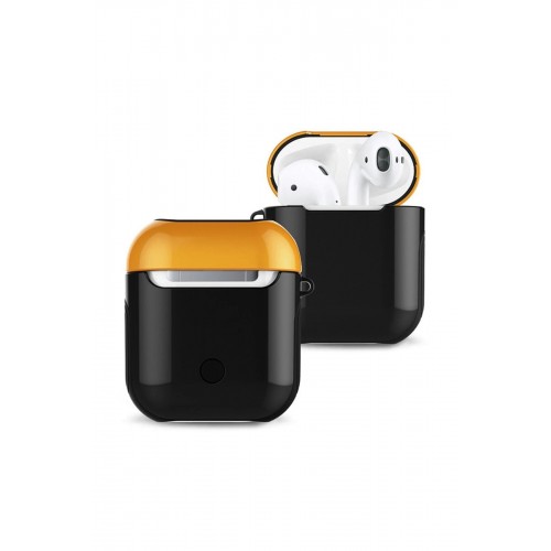Airpods 2 (2.nesil) 3in1 Kılıf - Siyah-Sarı-(5796)