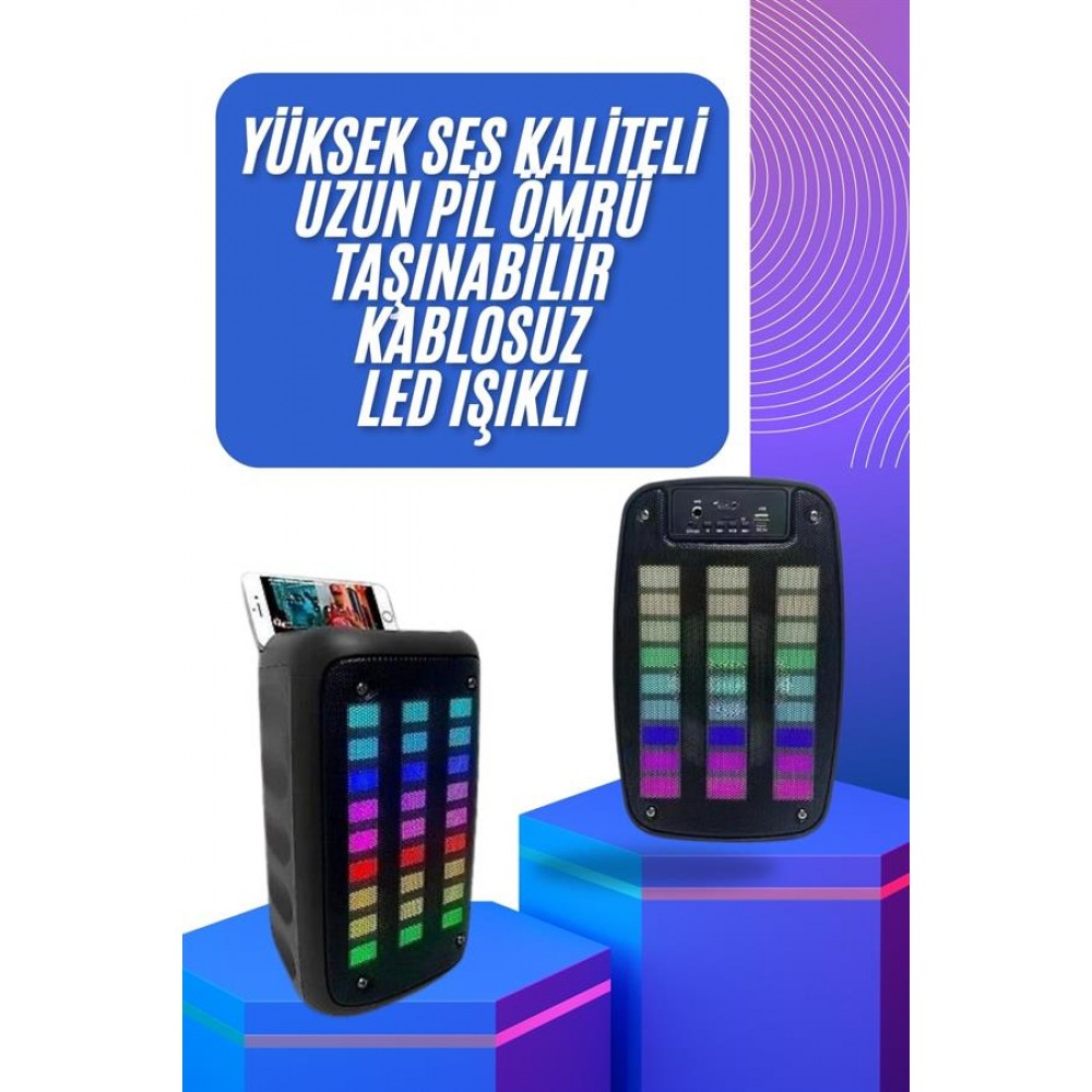 Taşınabilir 6.5 inç LED Bluetooth Kareoke Hoparlör RGB Işıklı Radyolu