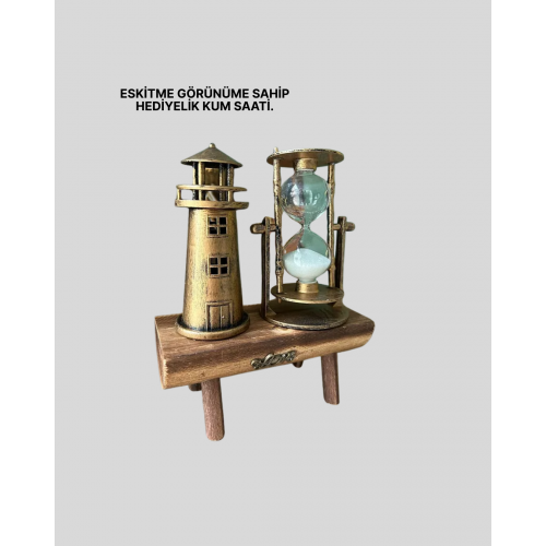 Deniz Feneri Tasarımlı Ahşap Kum Saati – Retro Masa Aksesuarı Deniz Feneri Tasarımlı Ahşap Kum Saati – Retro Masa Aksesuarı