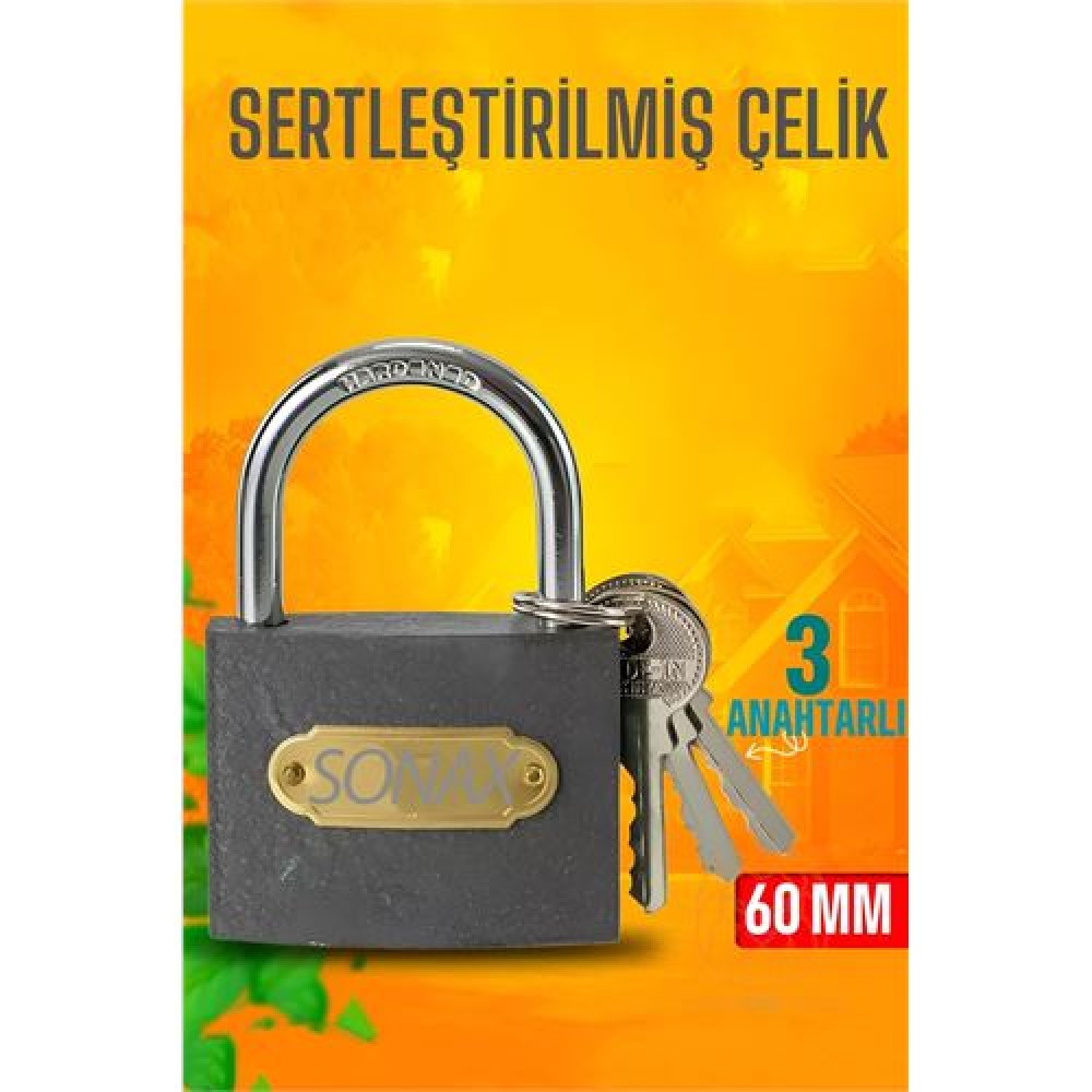 Turk Çelik Asma Kilit 60 MM 3 anahtarlı Sonax Design