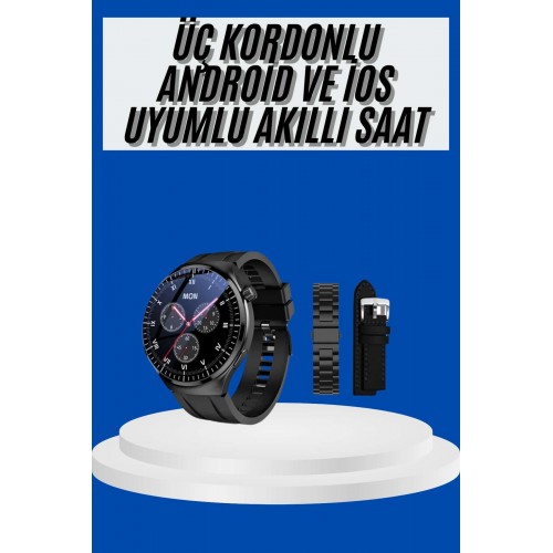 Amoled Ekran Akıllı Saat Üç Kordonlu İOS Android Uyumlu