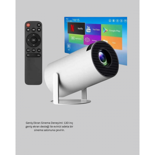 4K Destekli Full HD Projeksiyon Cihazı – 130 inç Geniş Ekran WiFi ve HDMI Bağlantılı