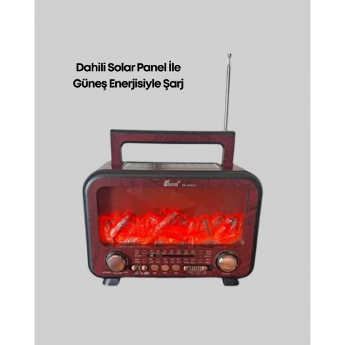 Şömine Alev Işıklı Solar Bluetooth Hoparlör – 7W Güçlü Ses FM Radyo