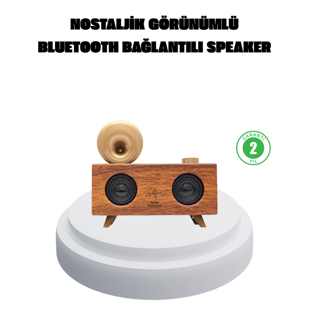 Çift Hoparlörlü Bluetooth Gramofon Speaker – FM Radyo USB SD Kart ve AUX Girişli