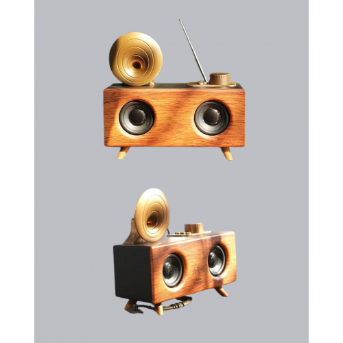 Çift Hoparlörlü Bluetooth Gramofon Speaker – FM Radyo USB SD Kart ve AUX Girişli