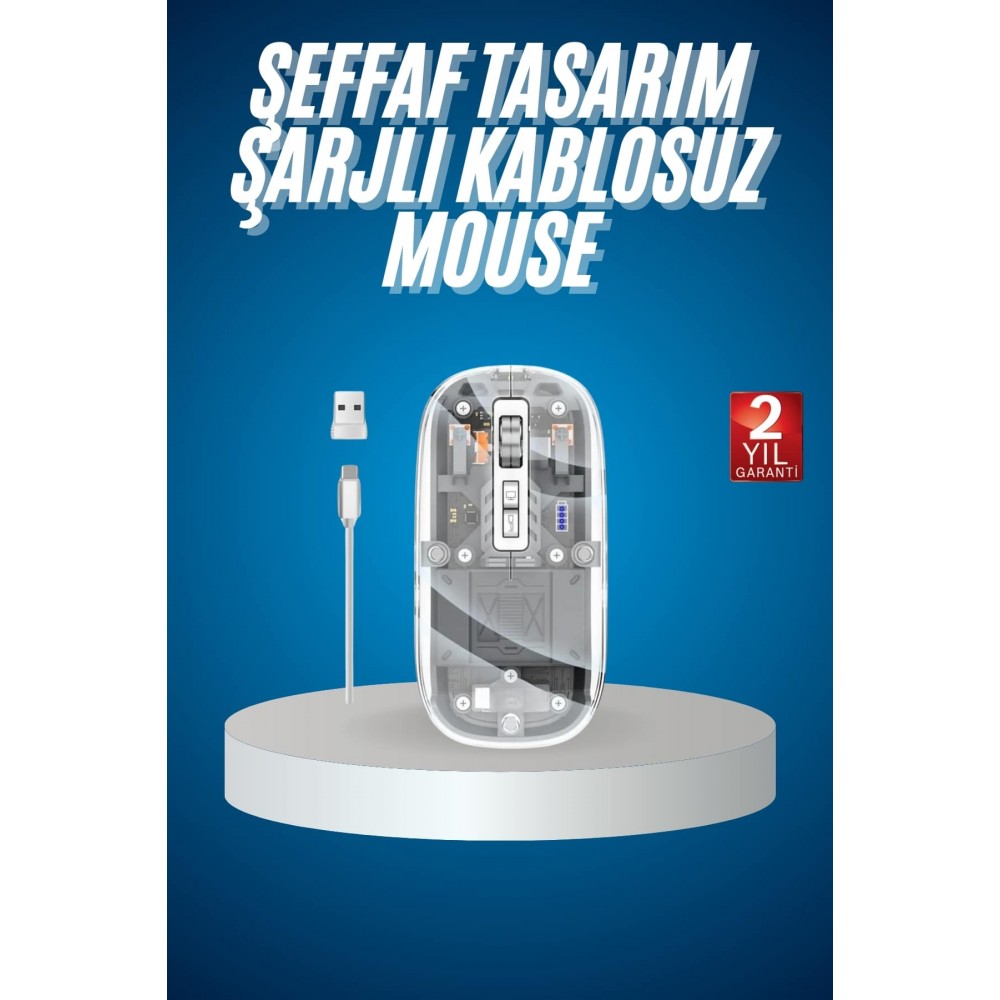 Sessiz Tıklama Çift Modlu Bluetooth Ve Alıcı Şeffaf Mouse Fare