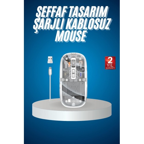Sessiz Tıklama Çift Modlu Bluetooth Ve Alıcı Şeffaf Mouse Fare