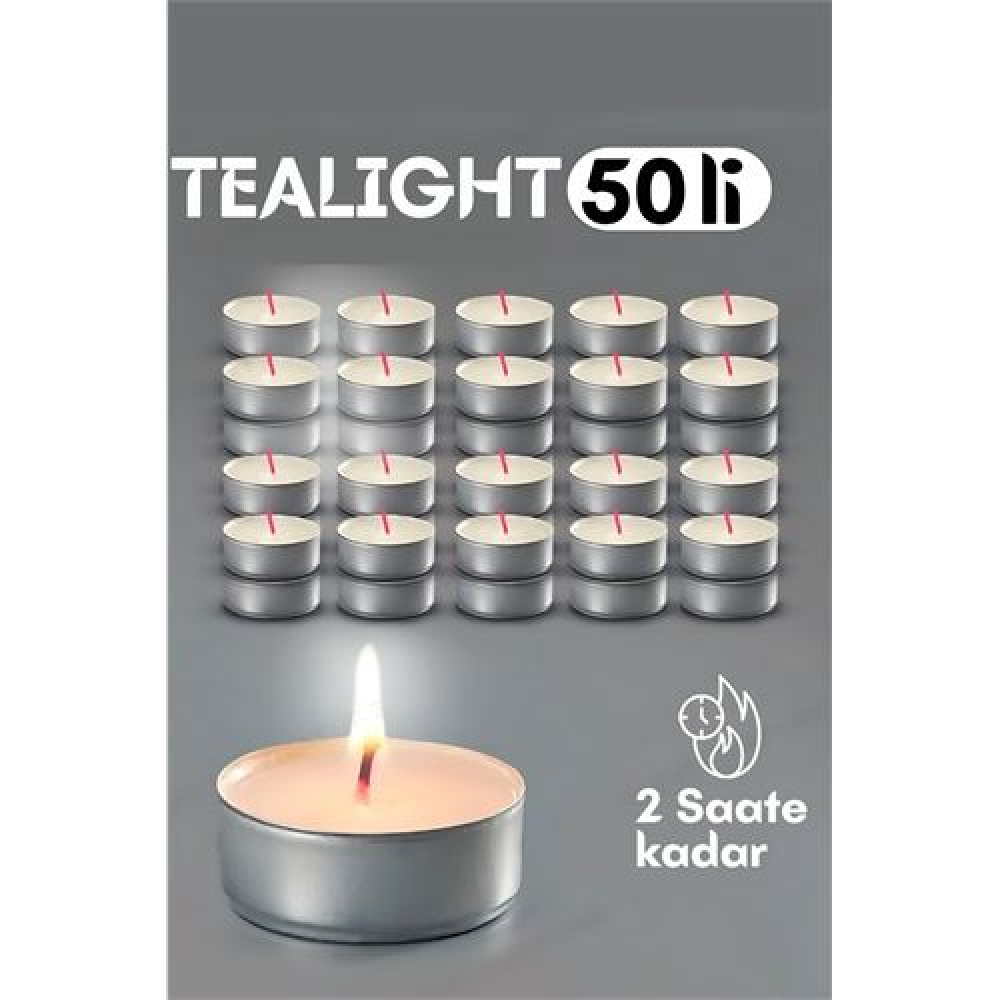 HSNET Tealight Mum 50 Adet - Kokusuz Dekoratif Mum