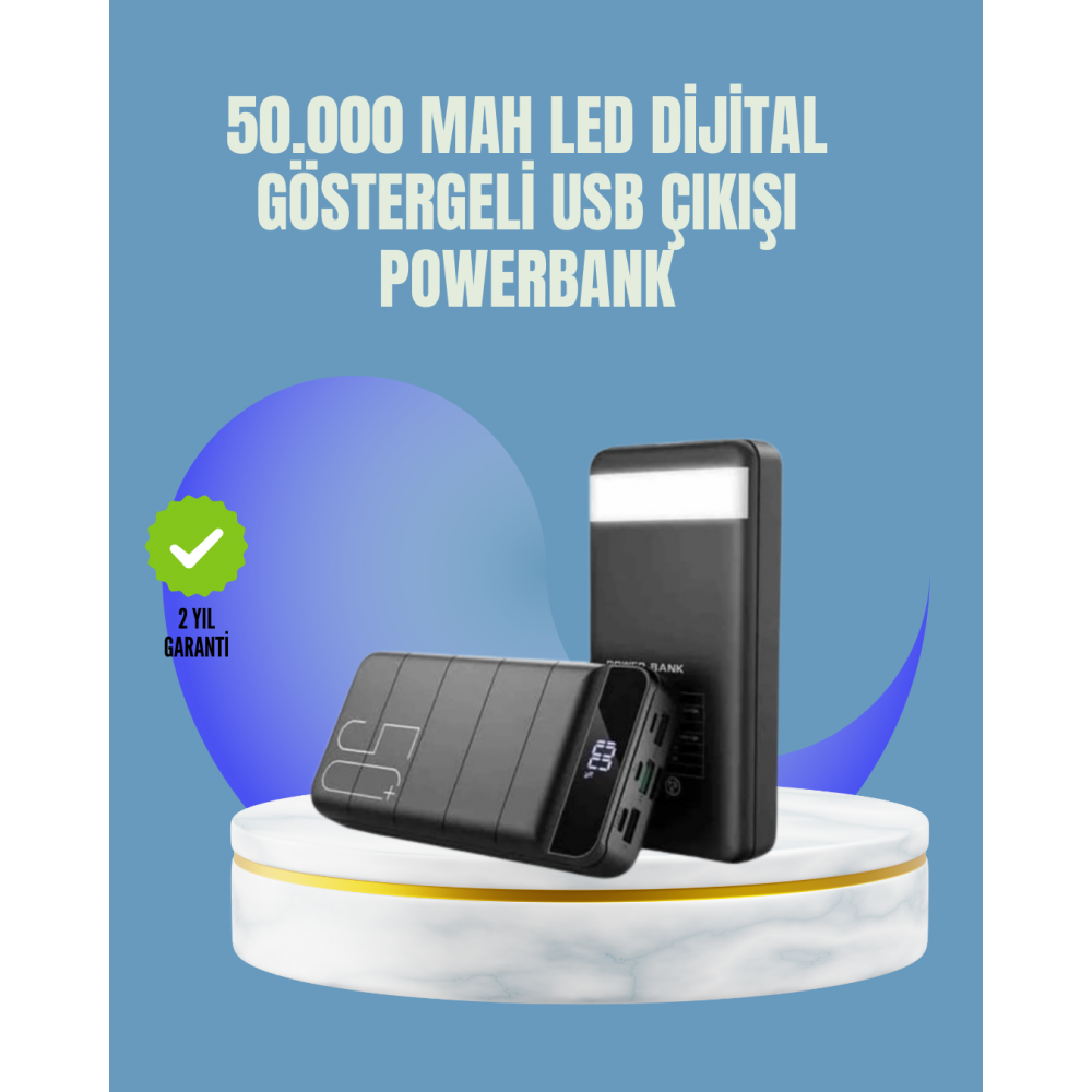 Tüm Cihazlarla Uyumlu 50.000 mAh Powerbank – Yüksek Kapasiteli LED Gösterge ve Akıllı Koruma Fonksiyonlu