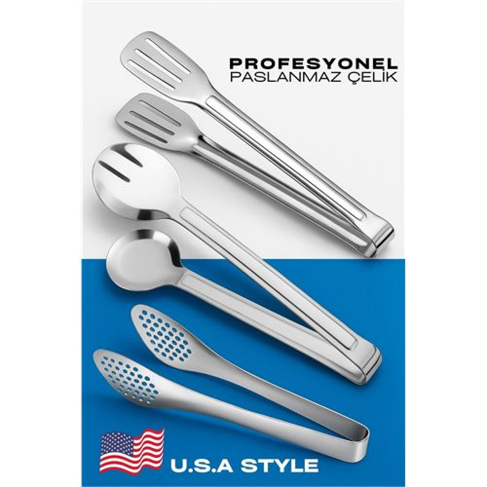 HSNET Amerikan Tip Mutfak Maşa Seti  3 LÜ SET 304 Paslanmaz Çelik