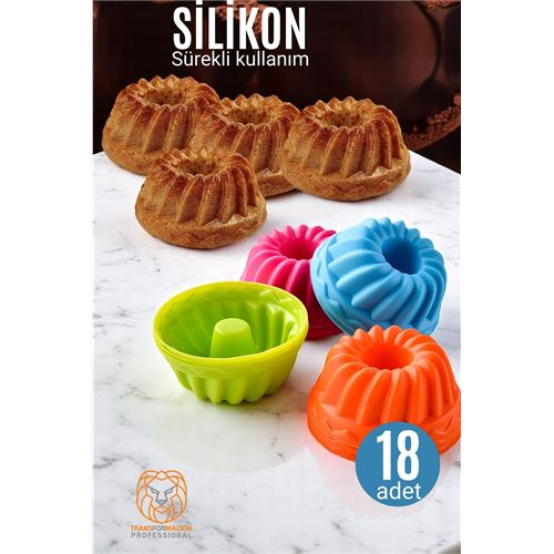 HSNET Silikon Göbekli Muffin CupCake Kalıbı - Sürekli Kullanım Muffin Kek Kalıbı 18 ADET