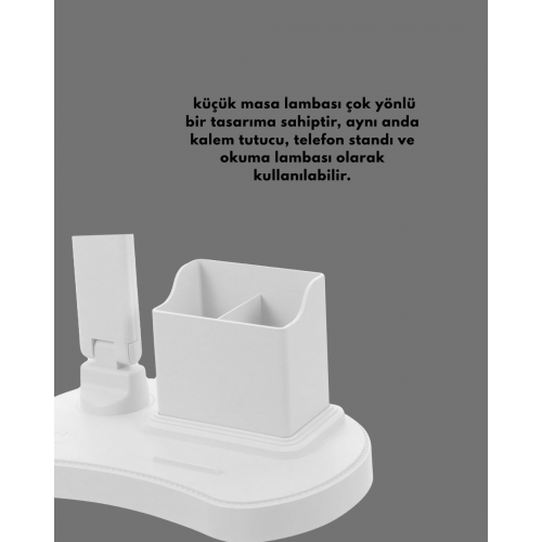 Ayarlanabilir Kısılabilir LED Masa Lambası | Entegre Kalemlik ve Telefon Tutucu Özellikli