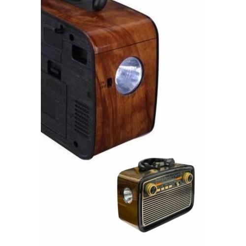 Nostaljik Görünümlü Ahşap Radyo TF SD USB Girişli Led Fener Işıklı
