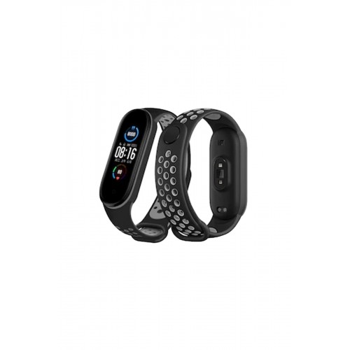 Xiaomi Mi Band 6 Spor Delikli Kordon - Siyah-Gri-(5796)