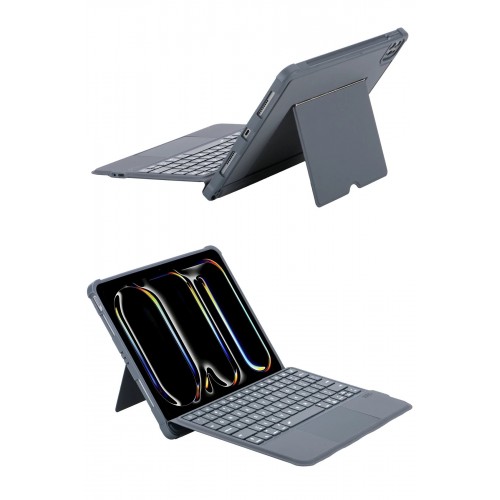 T5504D iPad Pro 11 (2024) Kılıf Palermo Ledli Klavyeli Standlı Tablet Kılıfı - Siyah-(5796)