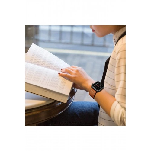 Apple Watch 42mm KR415 Luaz Deri Kordon - Siyah-(5796)