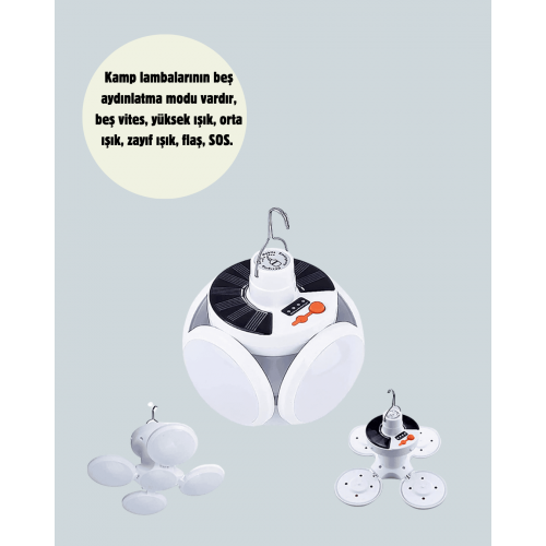 Uzaktan Kumandalı 360 Derece Katlanabilir Solar LED Aydınlatma Çadır Lambası Uzaktan Kumandalı 360 Derece Katlanabilir Solar LED Aydınlatma Çadır Lambası