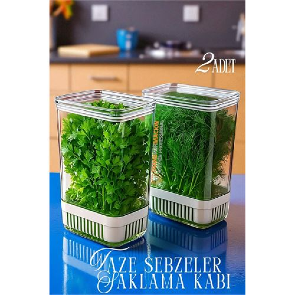 HSNET Yeşillik Saklama Kabı - Taze Yeşillik İçin - Soğan Maydanoz vb Yeşillik Saklama 2 Lİ set