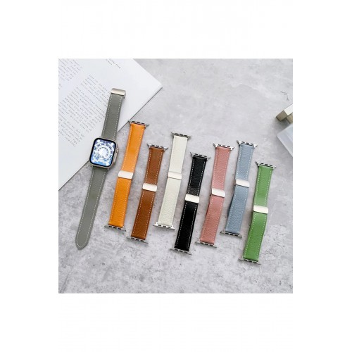 Apple Watch 42mm KR414 Daks Deri Kordon - Koyu Yeşil-(5796)