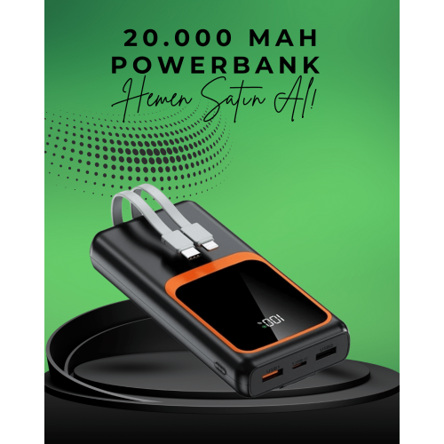 20000 mAh Taşınabilir Powerbank | Çok Kablolu Hızlı Şarj Destekli (22.5W)