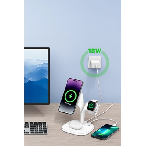 YM-UD22 Kablosuz Şarj Masaüstü Set - Beyaz-(5796)