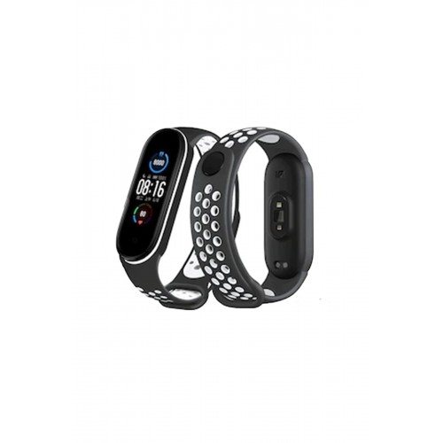 Xiaomi Mi Band 4 Spor Delikli Kordon - Siyah-Beyaz-(5796)