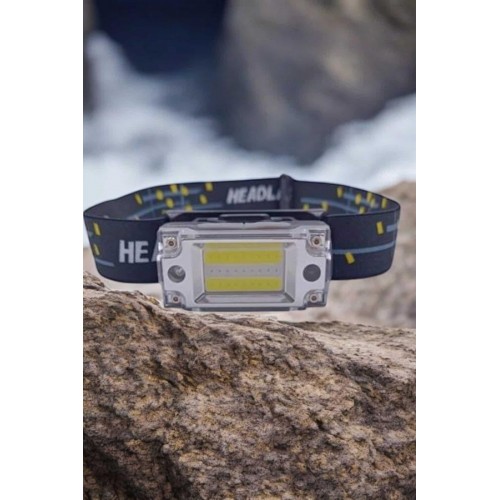 Beyaz Led Işık Sensörlü Kafa Lambası Lityum Batarya Led El Fenerli Şarjlı