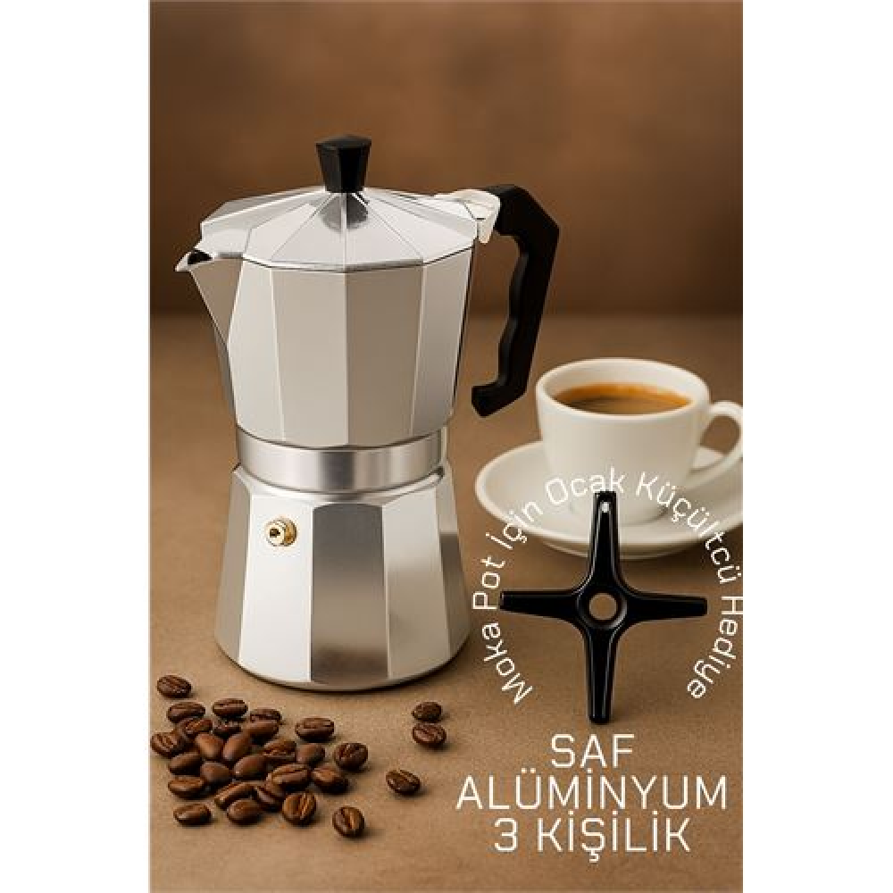 HSNET Klasik Italyan Moka Pot - 6061 Saf Alüminyum  Profesyonel Moka Pot - 3 kişilik