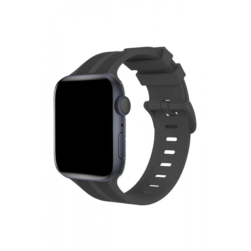 Apple Watch 38mm KR408 Çizgili Silikon Kordon - Koyu Gri-(5796)