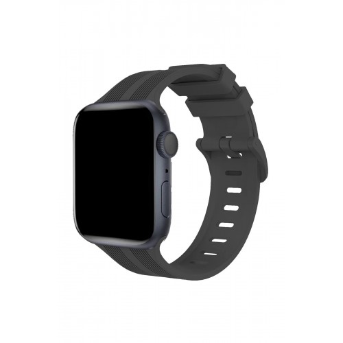 Apple Watch 38mm KR408 Çizgili Silikon Kordon - Koyu Gri-(5796)