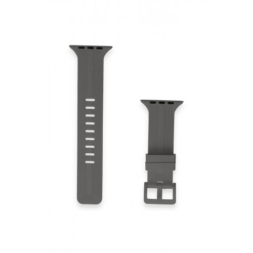 Apple Watch 38mm KR408 Çizgili Silikon Kordon - Koyu Gri-(5796)