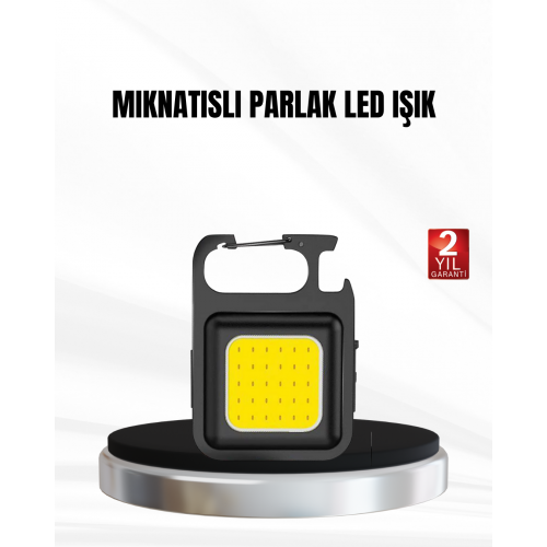 Şarjlı COB LED Anahtarlık Fener – 4 Modlu Manyetik ve Katlanabilir Standlı