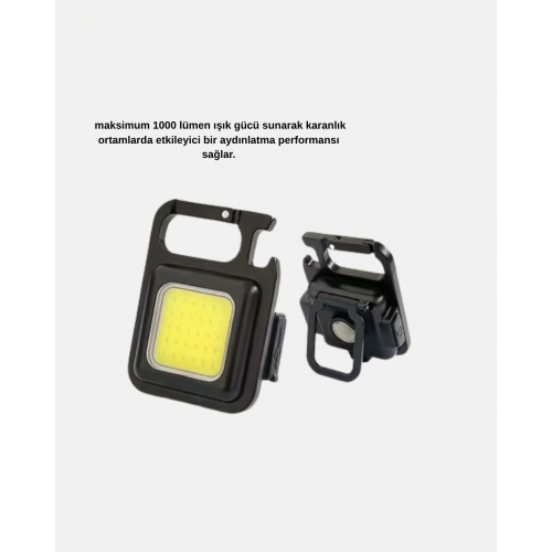 Şarjlı COB LED Anahtarlık Fener – 4 Modlu Manyetik ve Katlanabilir Standlı