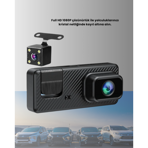 3 Kameralı Araç İçi DVR Kayıt Cihazı  Ön İç Arka Kamera Full HD