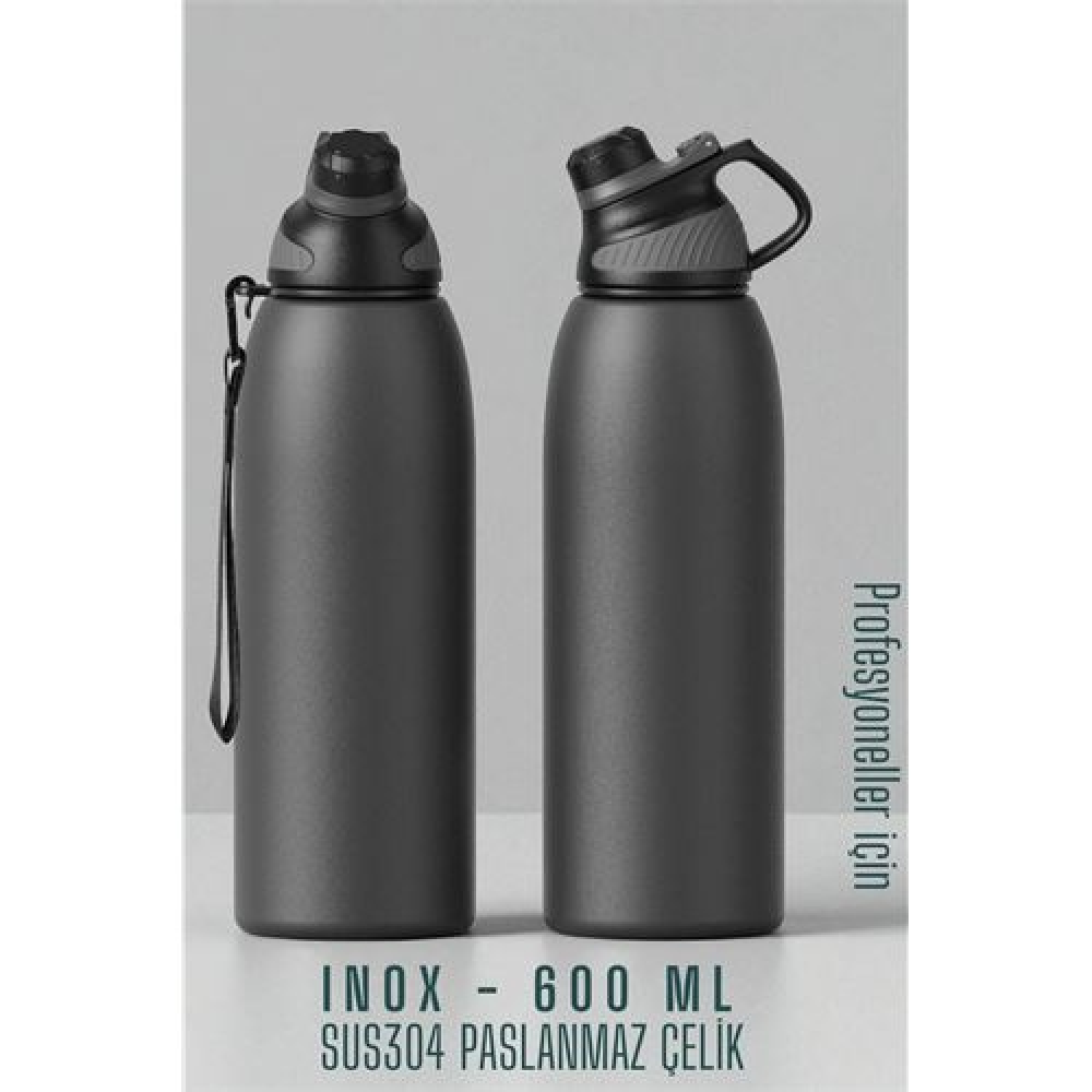 HSNET Inox Çelik Termos - 600 ml  SUS304 Çelik Termos Profesyonel GRİ