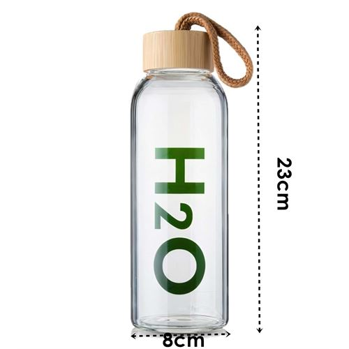 HSNET Cam Matara - 800 Ml Bambu Kapaklı Borosilikat Cam Matara - Ofis Matarası